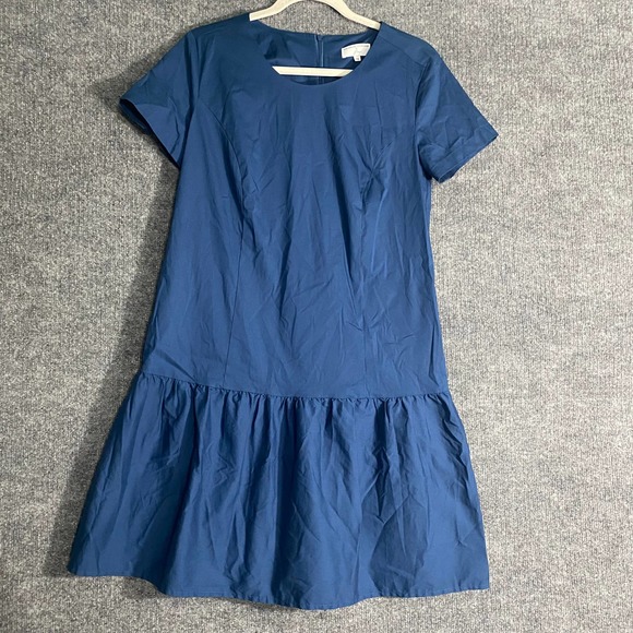 Universal Standard x J. Crew Mini Dress XS Blue Drop Waist Short Sleeve Preppy - Picture 2 of 10